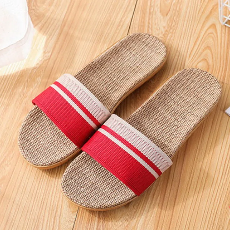 

Marlisasa Women Fashion Light Weight Red Slip on Hemp Slippers Lady Cute Sweet Home & Bathroom Slides Pantoufles Femmes H6025