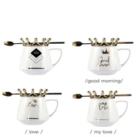 new creative crown ceramics mugs with spoon lid coffee mug milk tea office cups drinkware the best birthday gift