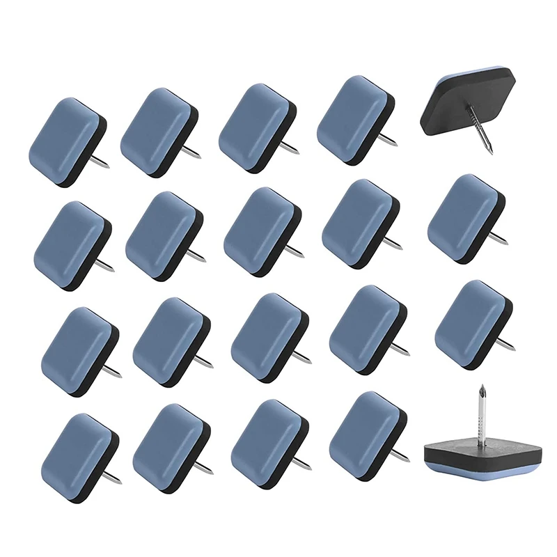 

20Pcs Chair Glides Furniture Sliders PTFE Easy Moving Pads Square with Nail Feet Protector for Hardwood Floor