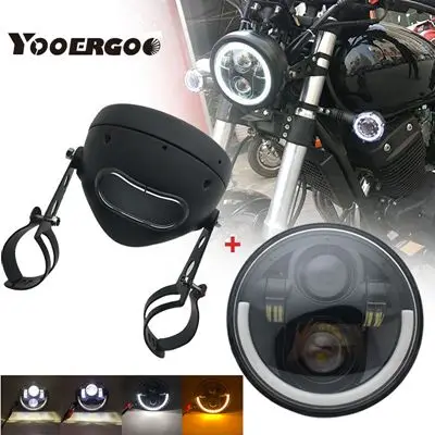 black set b 5,75 дюймовый светодиодный проектор фары с белыми DRL огнями для Honda Shadow Aero Phantom VLX 600 750 VT 1100 - Цвет: black set b