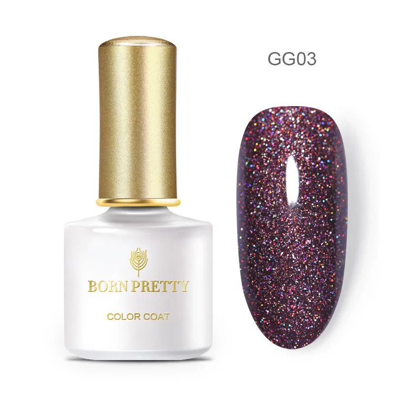 GG03 Born pretty, голографическая Лазерная лака для ногтей, Гель-лак с блестками, впитывающий УФ Гель-лак для ногтей, красочный лак для ногтей, маникюрный дизайн, сделай сам, 6 мл - Цвет: GG03