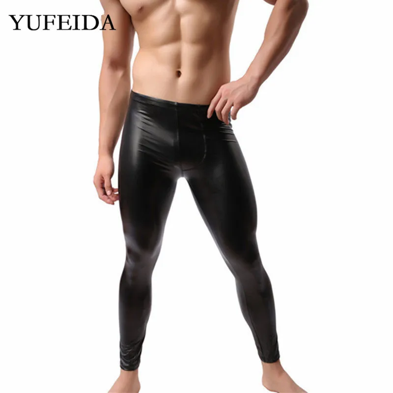 Брюки мужские из ПУ кожи модные штаны искусственной облегающие длинные брюки для