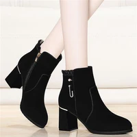 new women martin boots black ankle boots fashion womens thick heeled short tube and velvet warm high heeled shoes