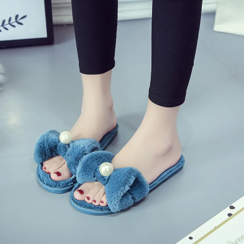 Лиам Симпатичные плюшевые тапочки женские искусственный мех жемчуг мягкая