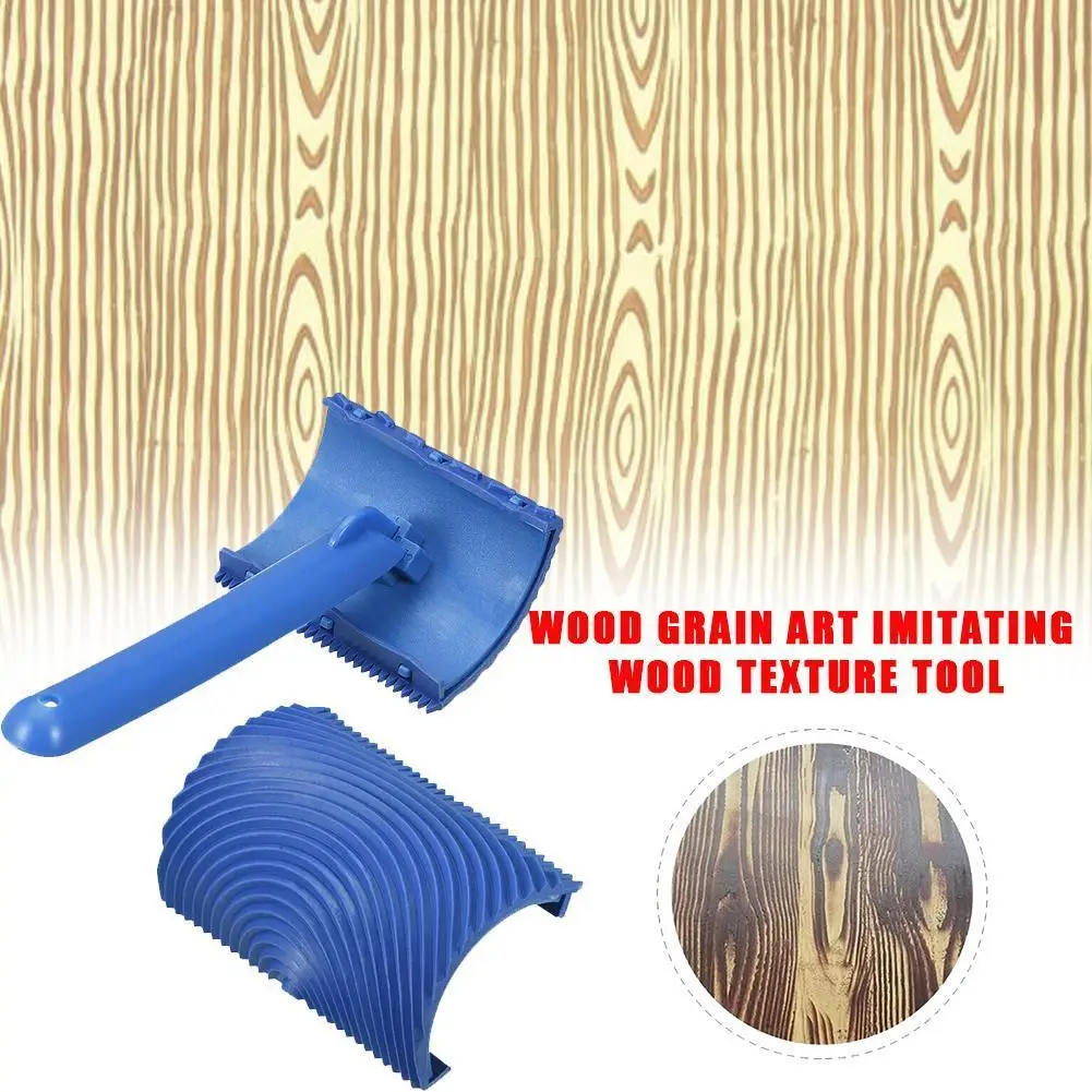 

Blue Rubber Wood Grain Paint Roller with Handle Wall Painting Tool Sets DIY Graining Painting Tool Wood Grain Pattern Home Tool
