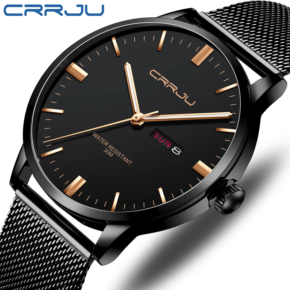 

CRRJU Men's Watch Classic Business Thin Waterproof Quartz Wristwatch Casual Date Display Clock Calendar Relogio Masculino