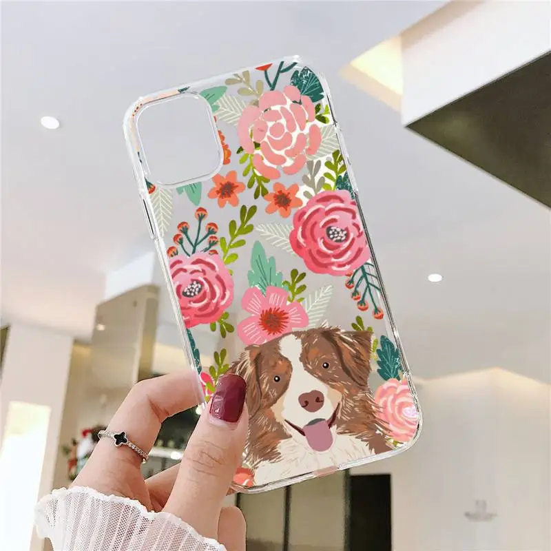 

Animal flower dog cat cute Phone Case Transparent for iPhone 11 12 mini pro XS MAX 8 7 6 6S Plus X 5S SE 2020 XR
