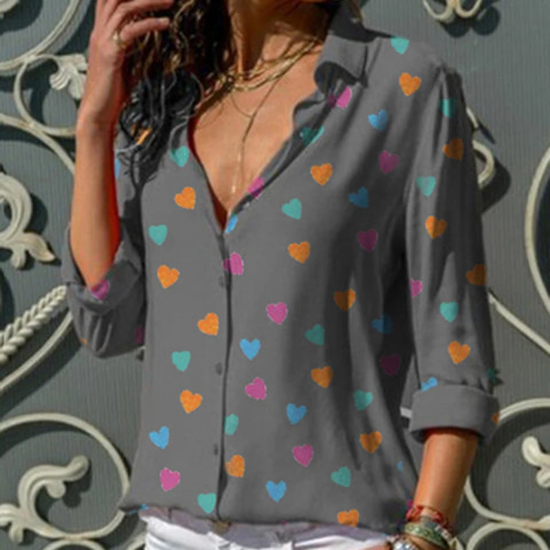 Женские шифоновые рубашки с принтом повседневные блузки длинным рукавом большие