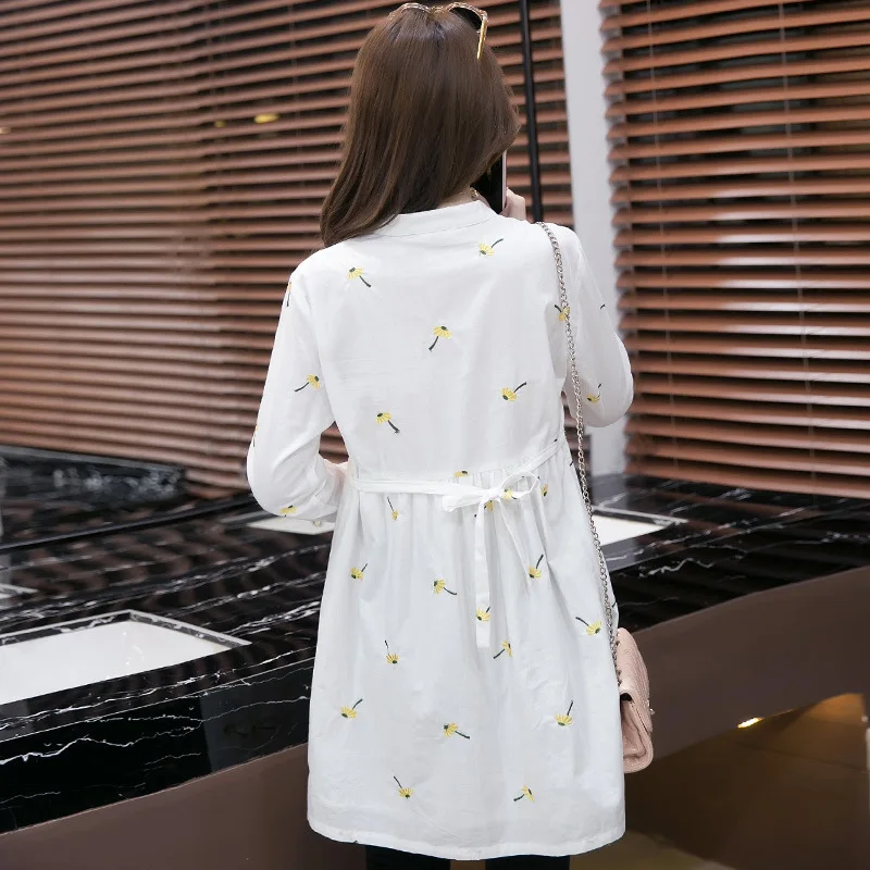 2020 New Spring Dress Autumn Cotton High Waist Long Sleeve Fashion Casual Large Size Loose Daisy Embroidered Women CW328 | Женская
