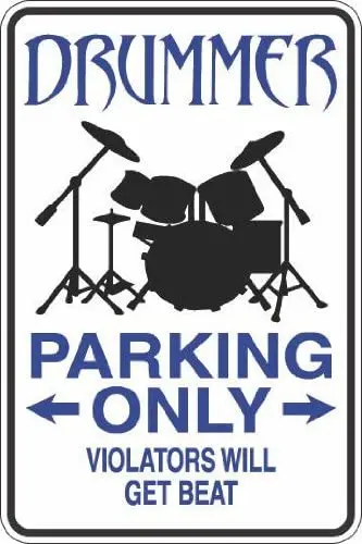 

Metal Sign Parking Only Family Indoor Bar Rock Music Drum Set Vintage Retro Wall Decoration Square Metal Sign 8X12 Inch
