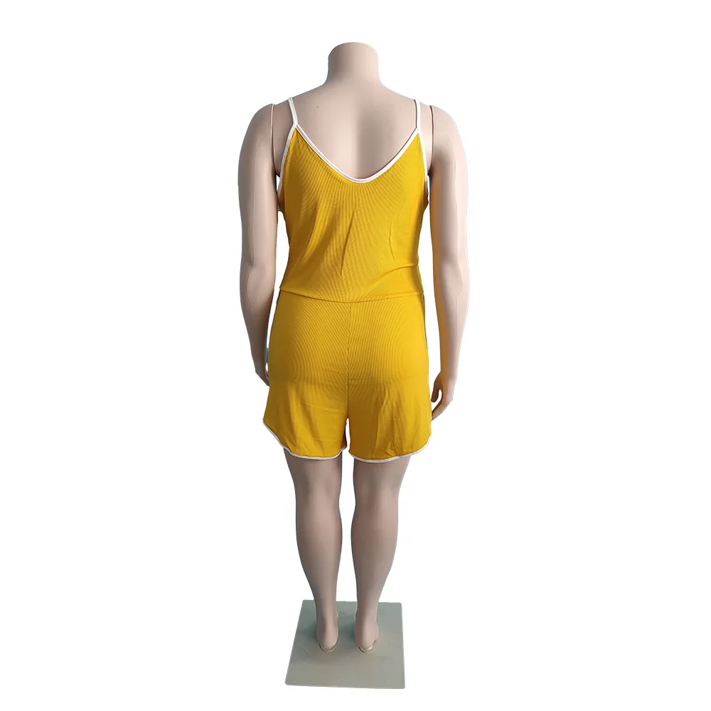 

Sport Casual Women Solid Short Jumpsuits Plus Size Summer Yellow Sleeveless Spaghetti Strap Skinny Lady Comfortable Playsuits