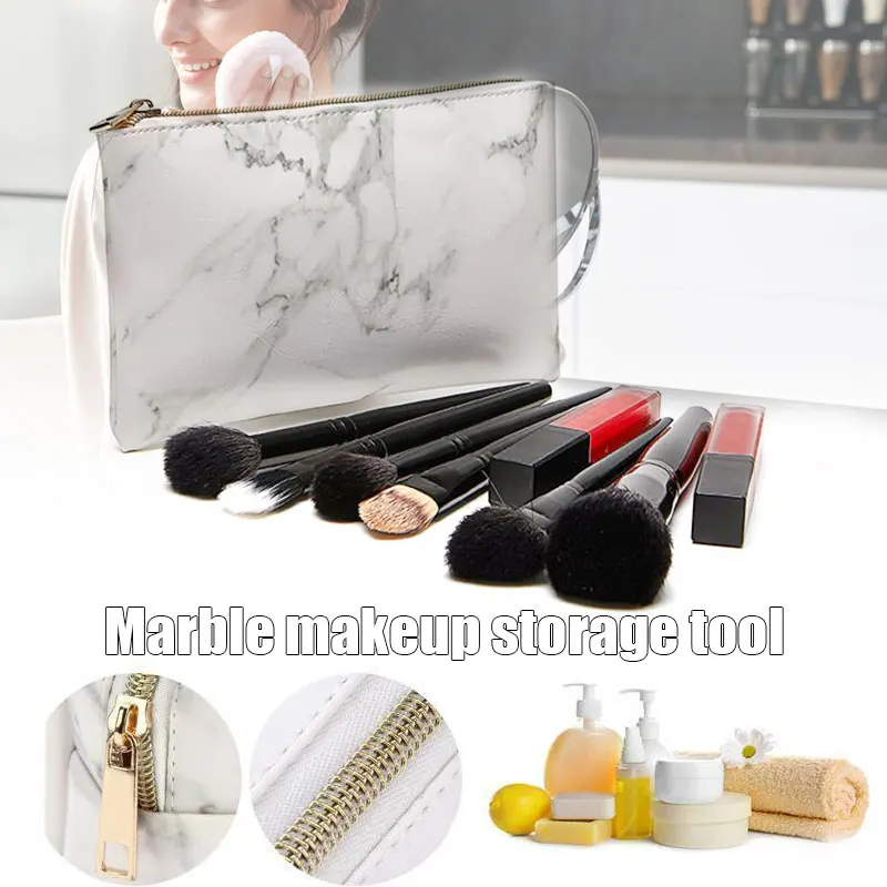 

Large Capacity Storage Bag With Zipper Marble Pattern PU Leather Pencil Cases Stationery for School Supply пенал для канцелярии