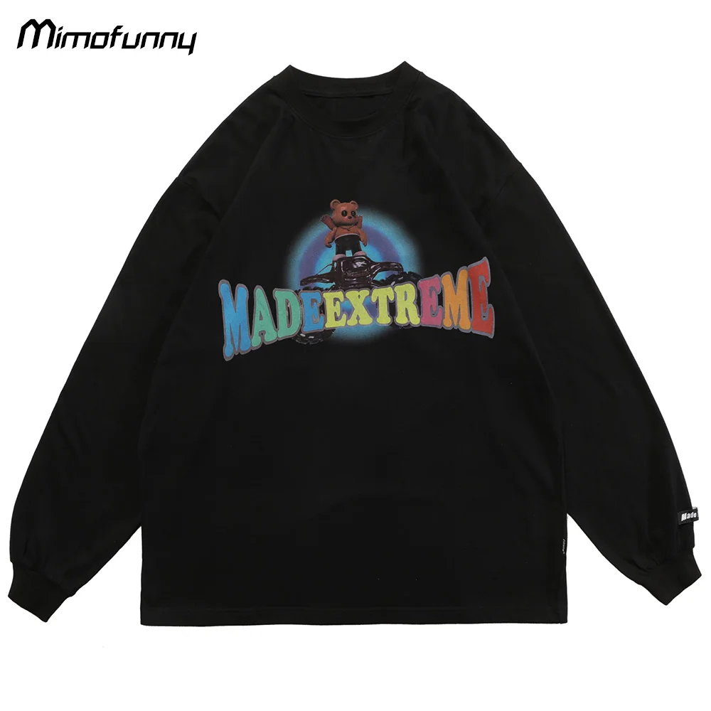 

Sweatshirt Hoodie Men Retro Robot Cartoon Bear Printed Pullover Autumn Baggy O-Neck Cozy Hipster Hip Hop Style Streetwear Couple