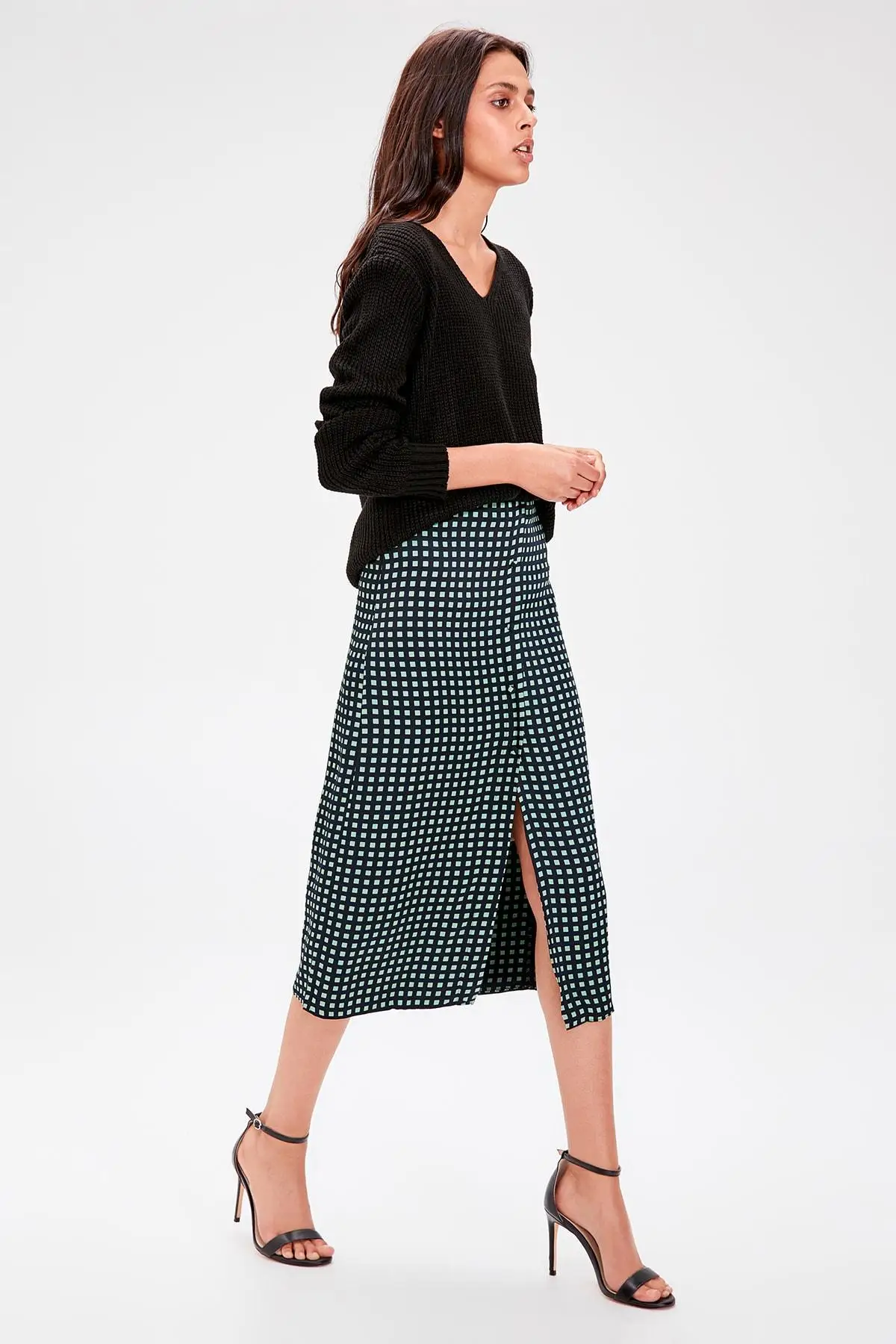 Черная клетчатая юбка TWOAW20ET0180|Женские юбки| |