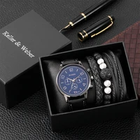 keller weber men bracelet watch sets male birthday gift quartz mens wristwatch present with 3 pcs bracelets gift box set 2021