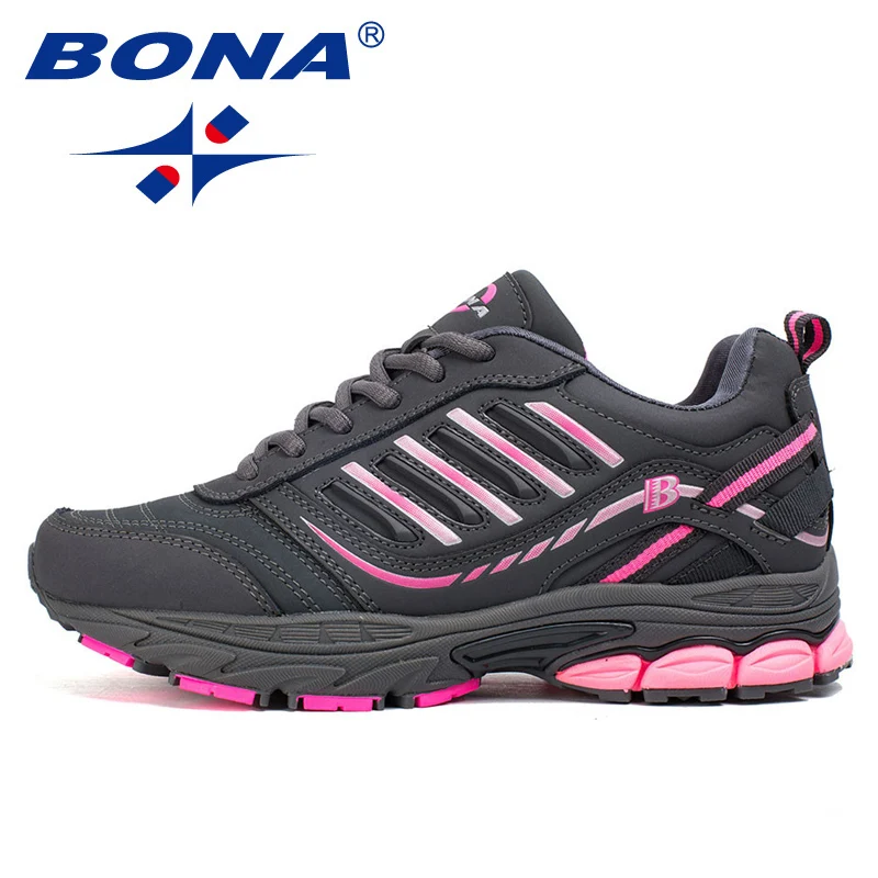 Pink Dark Grey BONA/Новинка; Лидер продаж; женская спортивная обувь для мужчин; спортивная обувь на шнуровке; популярные кроссовки; удобная спортивная обувь - Цвет: Pink Dark Grey