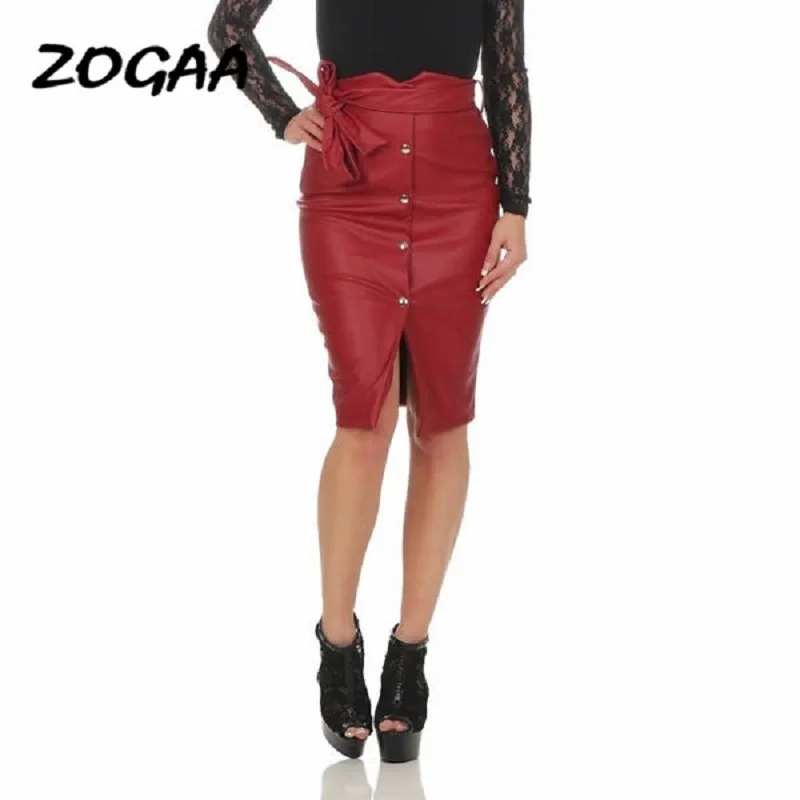 Женская кожаная юбка ZOGAA до колена облегающая из искусственной кожи с высокой