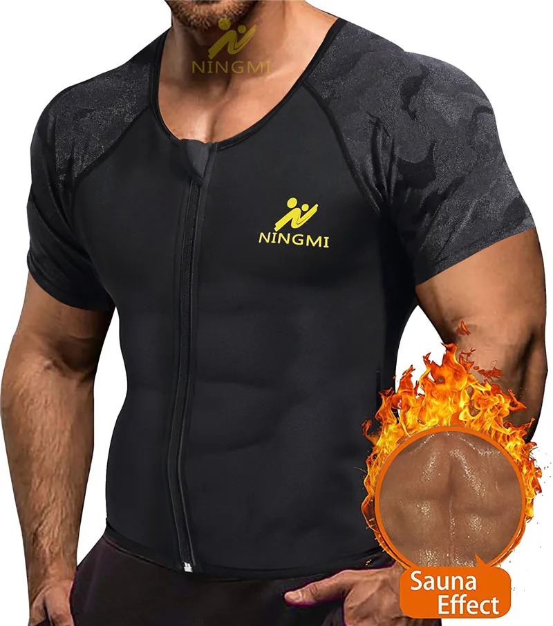 zipper black mesh NINGMI спортивная рубашка для коррекции фигуры, для похудения, для тренировок на талии, Мужская майка, неопреновый жилет для сауны на молнии, с сеткой, Корректирующее белье, согревающая куртка - Цвет: zipper black mesh