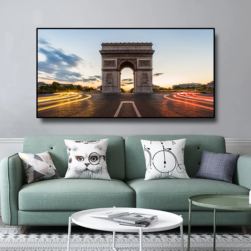 

Laeacco Arc de Triomphe Painting Photography Wall Art Canvas Pictures For Living Room Modern Home Decoration Nordic Decor Poster