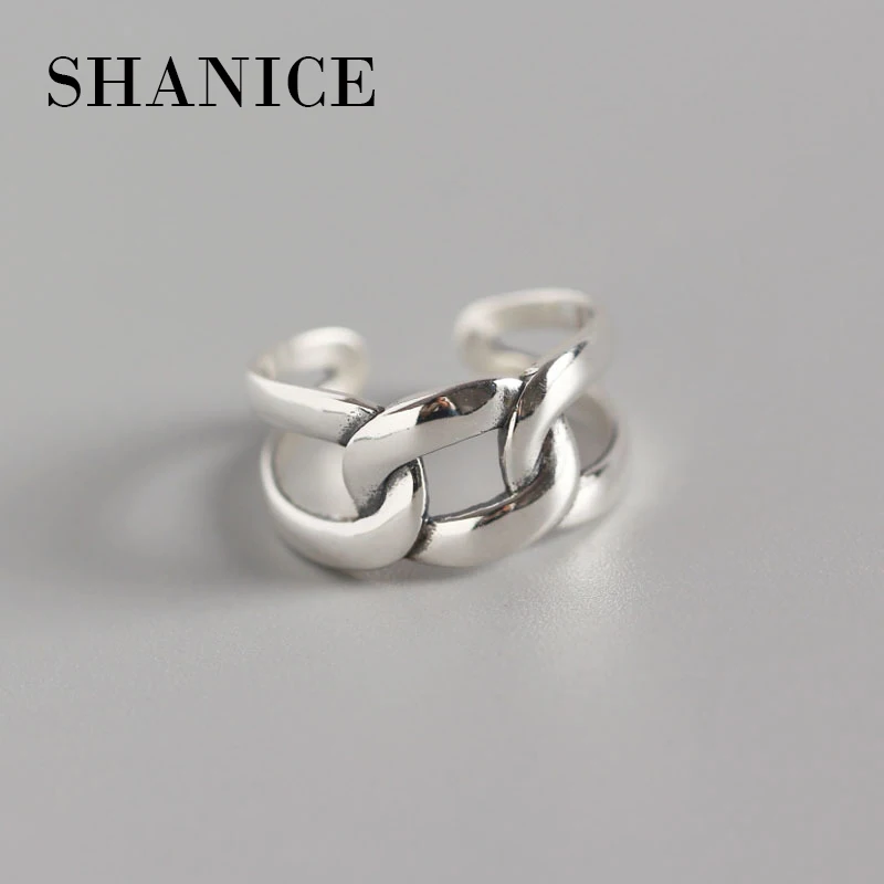 SHANICE, 925 пробы, серебряное, Открытое кольцо, для женщин, леди, панк, винтаж, антикварные кольца, минимальная геометрия, толстая цепочка, плетение, ювелирное изделие, Anillos