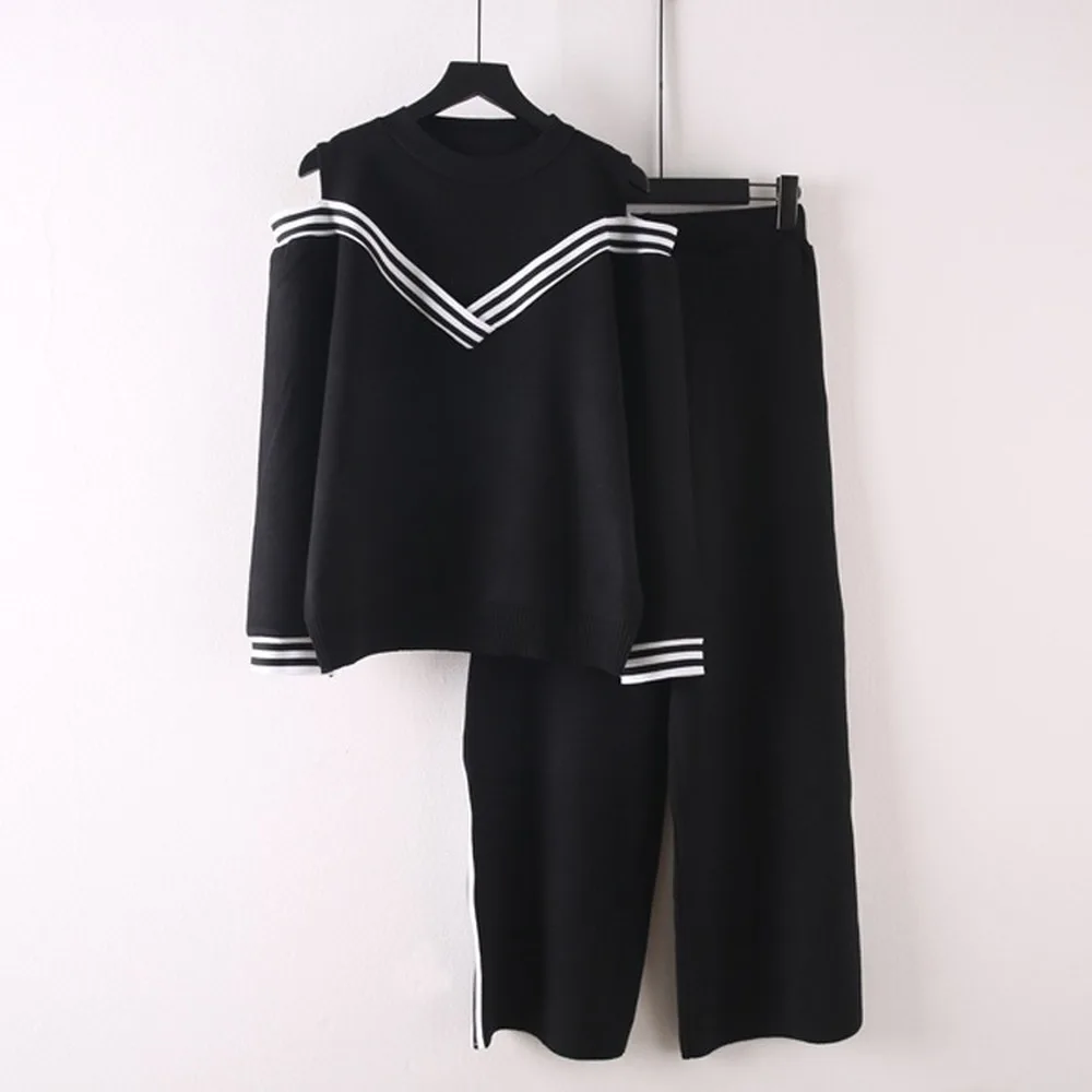 Зимний комплект из двух предметов свитер с открытыми плечами женский свободный