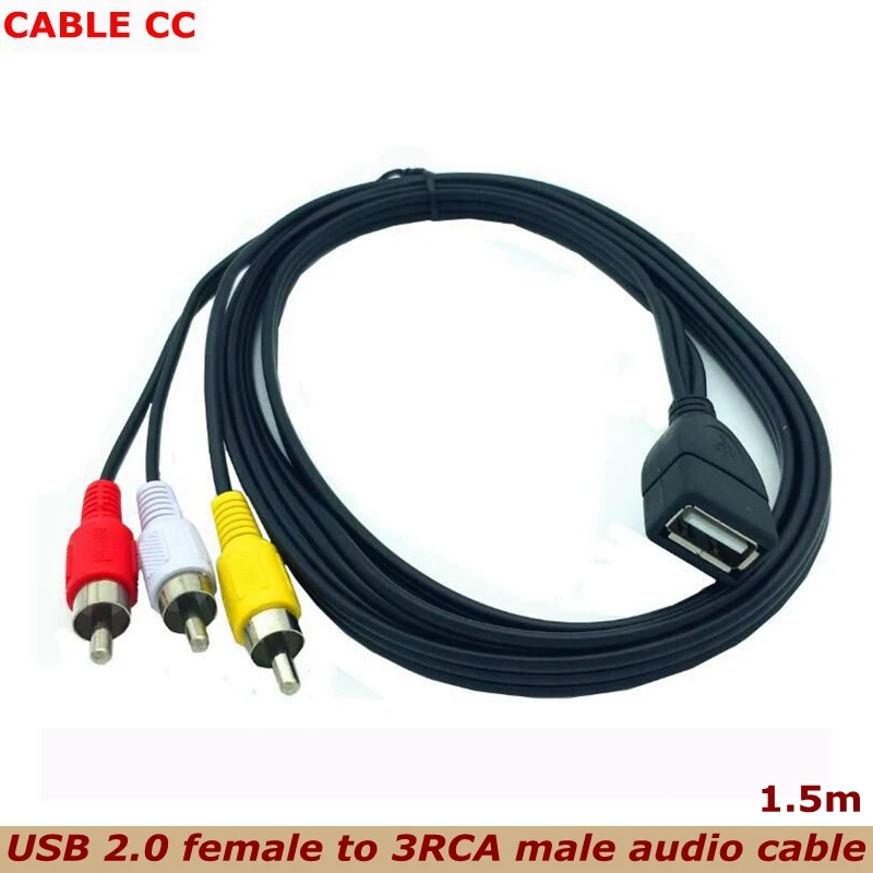 

1.5m 5 feet USB A Female to 3 RCA Phono AV Cable Lead PC TV Aux Audio Video adapter 150cm