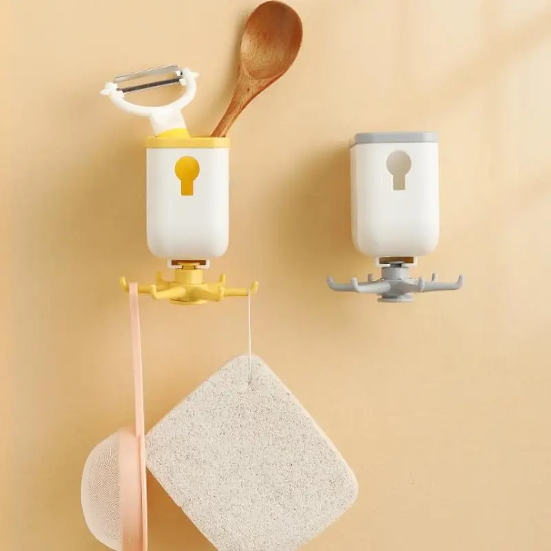 

Newest 360 Degrees Rotated Kitchen Hooks Self Adhesive 6 Hooks Home Wall Door Hook Handbag Clothes Ties Bag Hanger Hanging Rack