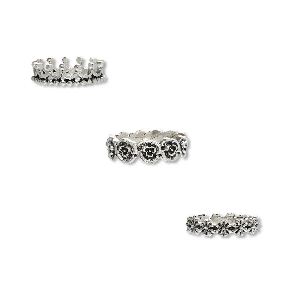 Серебряный Цвет Ретро Кольца для суставов палец женщин Винтажная Геометрическая