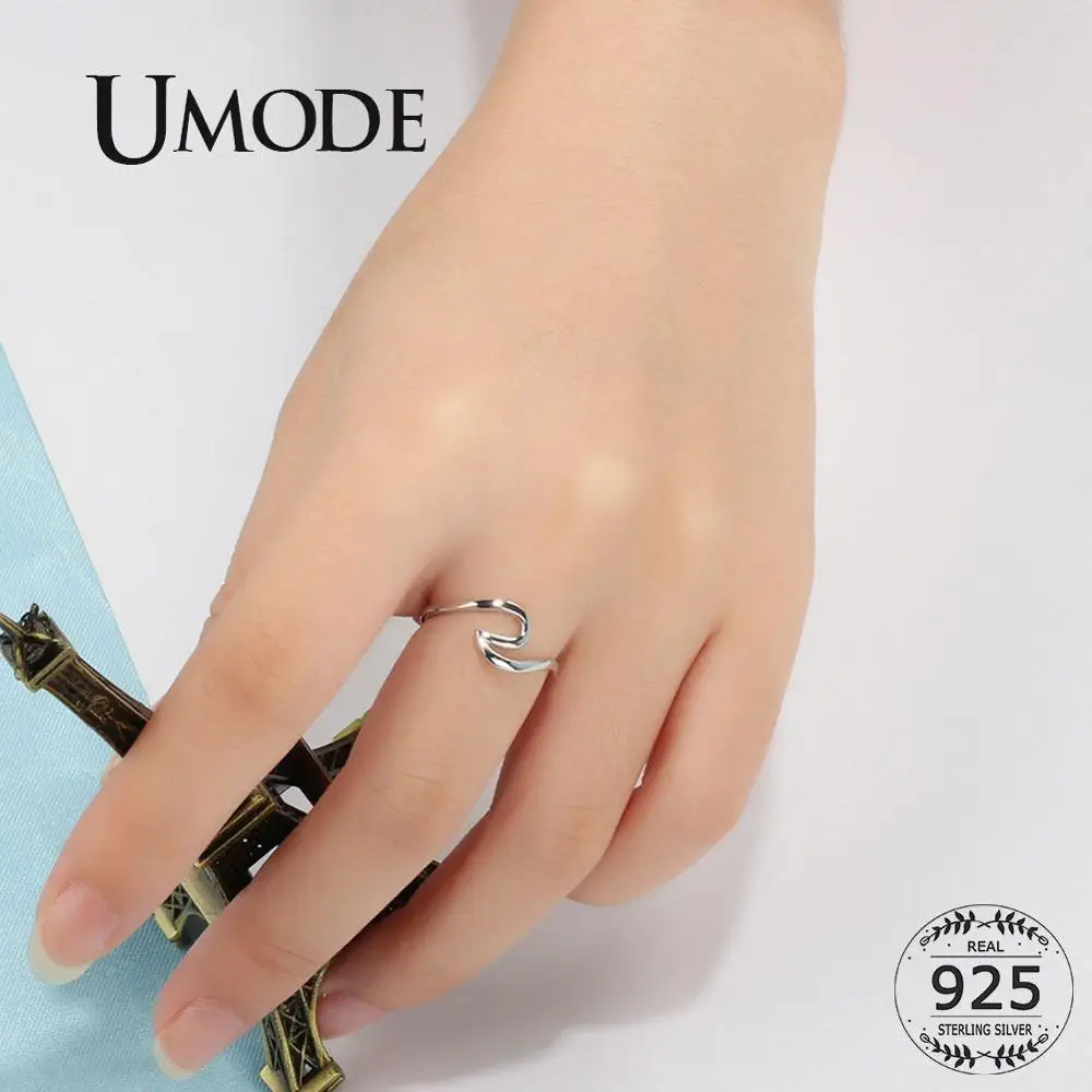UMODE кольца в стиле бохо с волнами, 925 пробы, серебряные кольца для женщин, подарки, вечерние, свадебные ювелирные украшения, аксессуары 925 Para Mujer LR0758