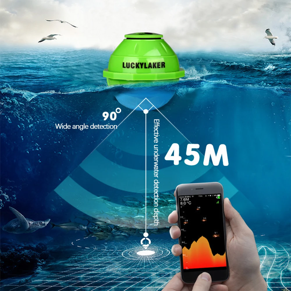 Беспроводной эхолот Lucky FF916 рыболокатор с Wi-Fi глубина 50 м/130 футов для IOS и Android |