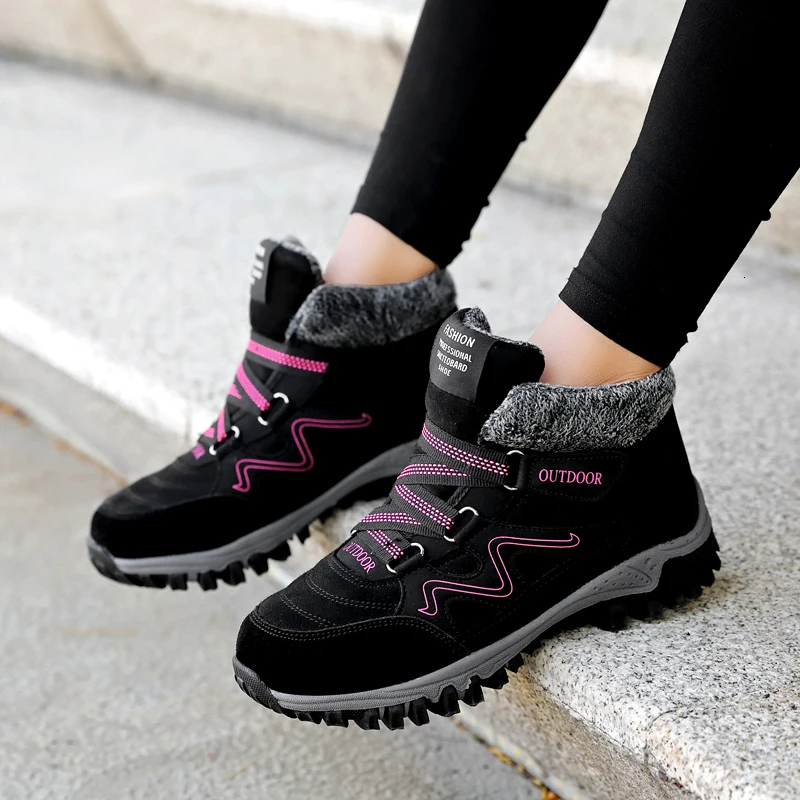 Водонепроницаемые походные ботинки для женщин Нескользящие теплые плюшевые
