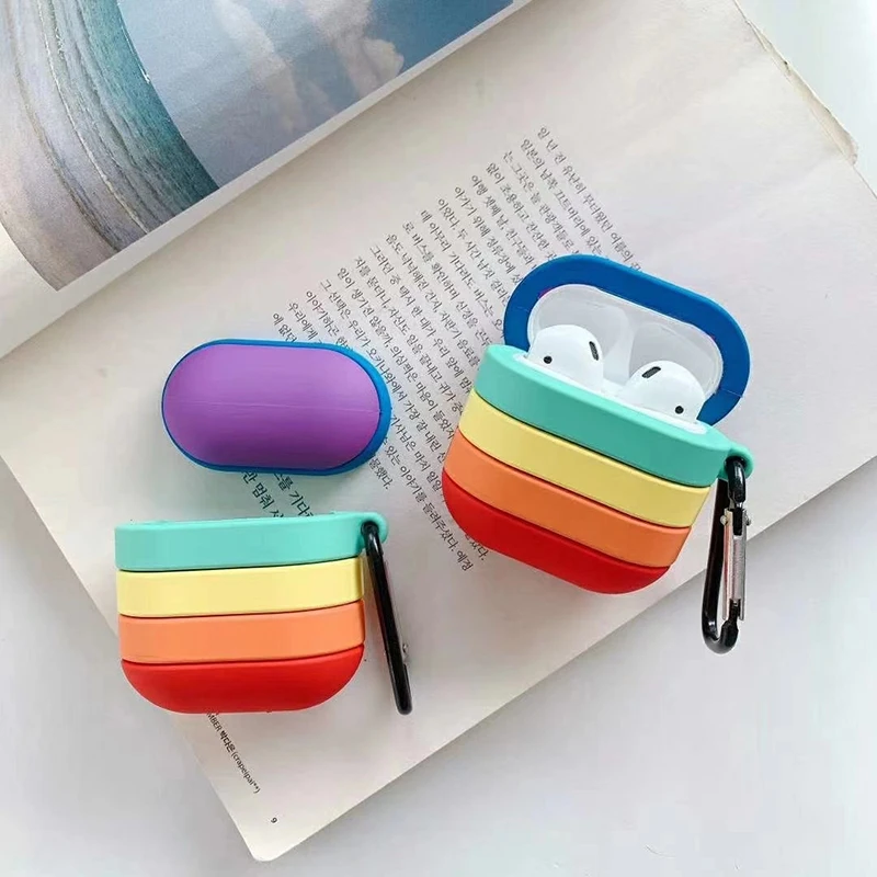 

LGBTI Rainbow Strips Silicone Case for AirPods Earbuds Charging Box Thick AirPods Pro Protective Case with Carabiner LGBTI Pride