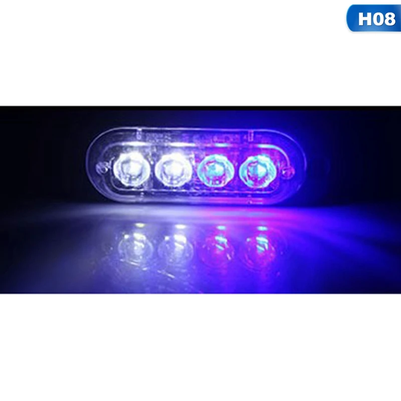 CLG0361H08 4 мигающий светодиод Предупреждение светильник Strobe решетка огни мигающий светильник бар для грузовиков автомобильный проблесковый маячок Amber цвет: желтый, белый движения светильник 12 V-24 V - Цвет: CLG0361H08