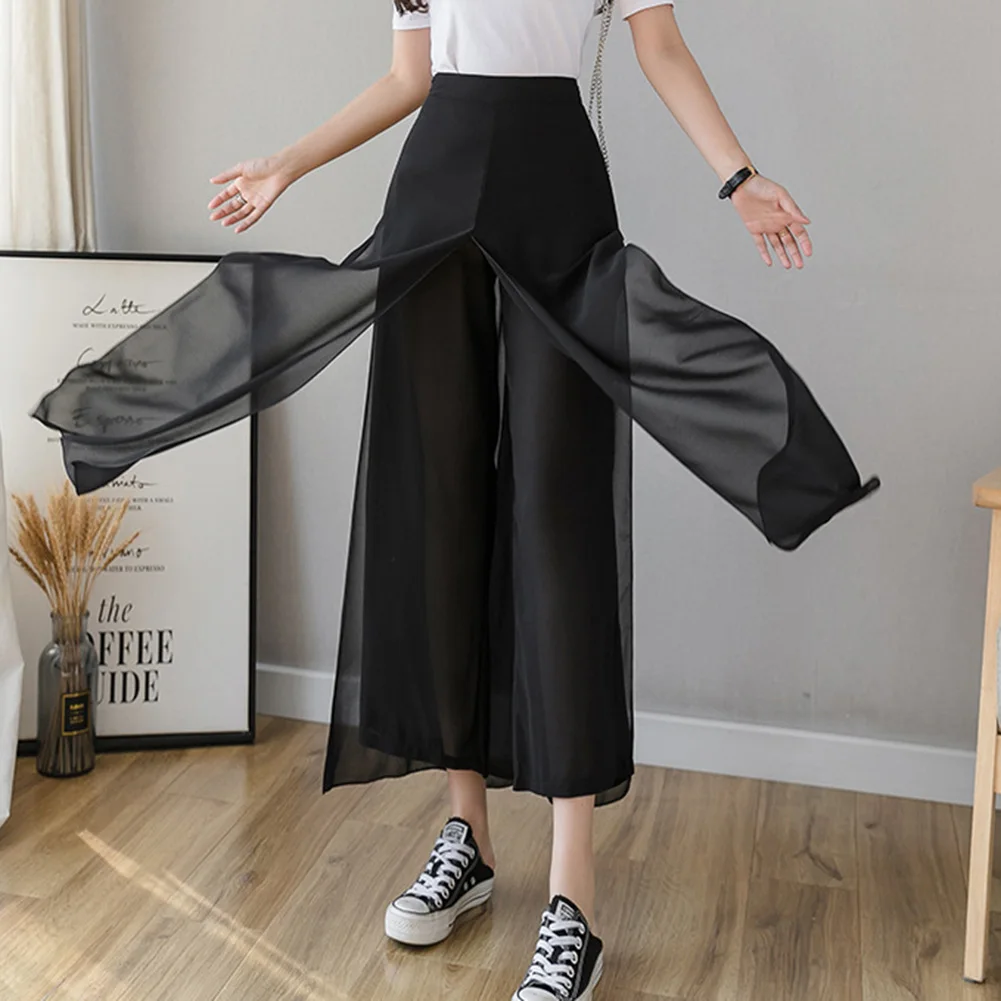 

Women Ice Silks Chiffon Wide-Legged Pants Summer Casual Loose Fake Two Piece Pants Skirt Fashion Beach Pants NYZ Shop