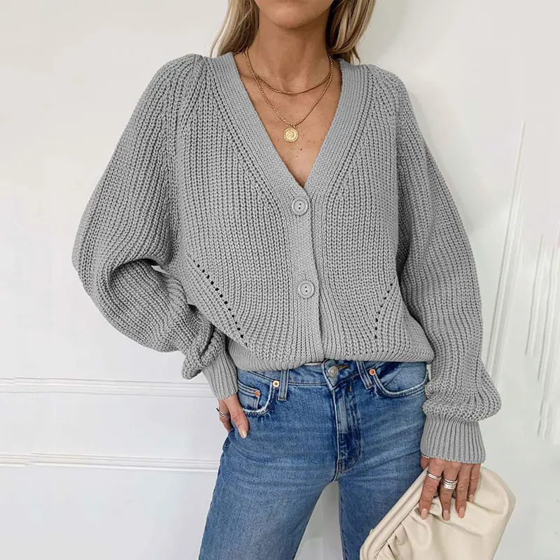 

2020 Autumn Knitted Cardigan Women Button Long sleeve cardigan sweater Female Winter V Neck Cardigan for women