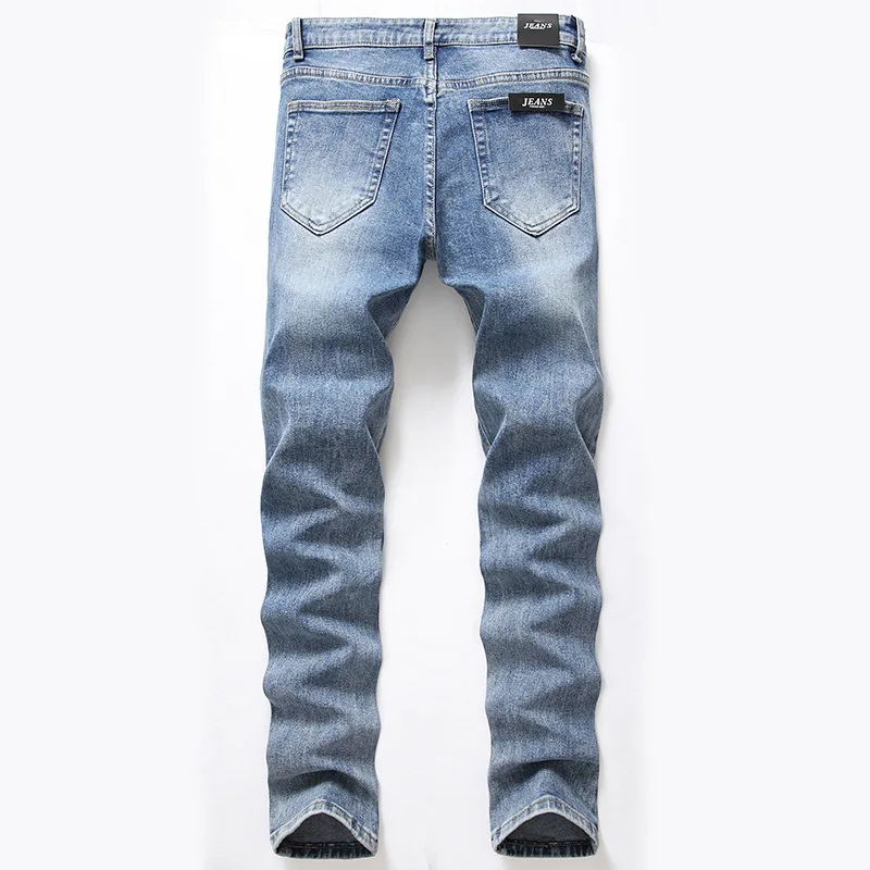 

European Jeans Men's New Style European and American Stretch Men's Jeans High-end Sand Wash Slim Trousers Men