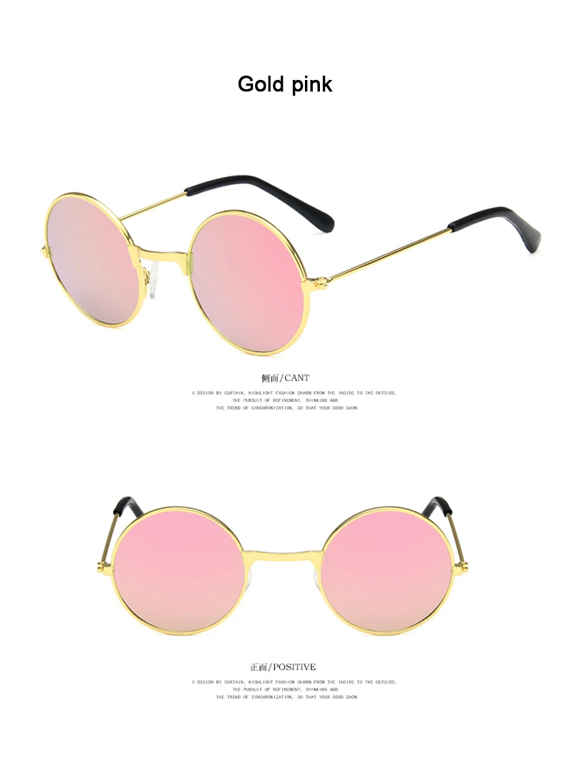 gold pink AOXUE ретро классические круглые солнцезащитные очки детские брендовые зеркальные солнцезащитные очки для мальчиков и девочек Черная синяя оправа очки UV400 подарки для детей - Lenses Color: gold pink
