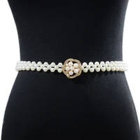 pearl belt 2cm wide wooden buckle womens thin belt rhinestone inlaid decorative elastic body wedding party chain bg 1241