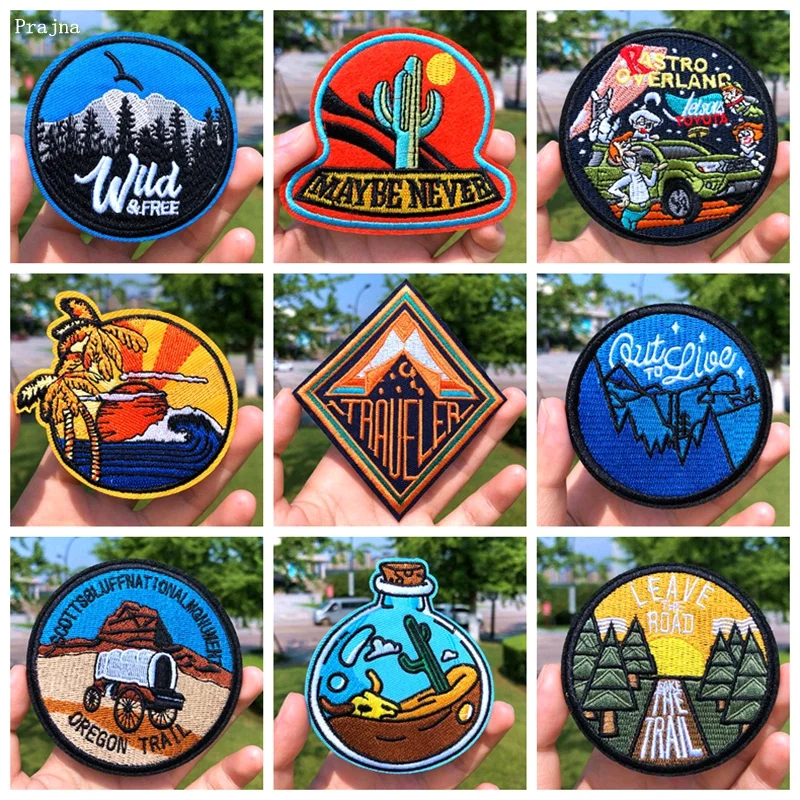 

Prajna Wild Adventure Embroidered Patches For Clothing Badges Traveler Mountain Patch For T-shirt Iron On Patches On Clothes DIY