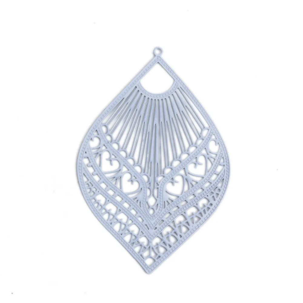 DoreenBeads, модное медное Филигранное тиснение, подвески, черные, серые, перо, стильные ювелирные изделия, сделай сам, Подвески 59 мм x 39 мм, 10 шт