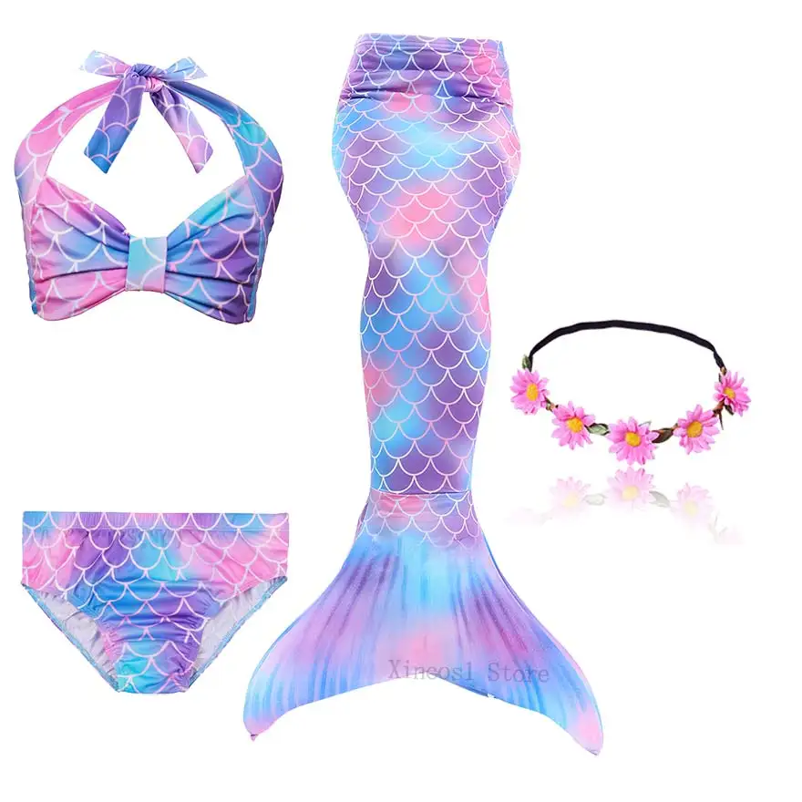 NEW The Little Mermaid Tail with Garland Ariel Mermaid Swimsuit for Kids swimmable Bathing Suit Costume Cosplay