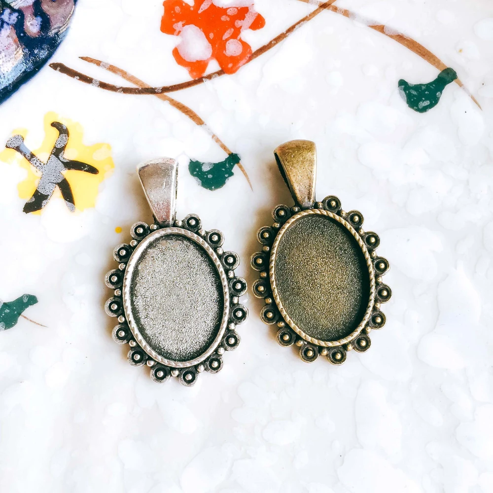 5 шт./лот 13x18 мм ожерелье с подвеской античная бронза серебряный цвет стеклянный