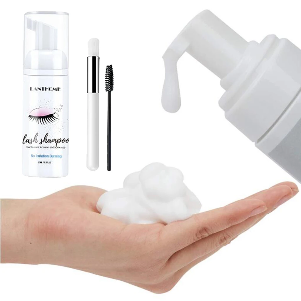 50ml Eyelash Extensions Brush Shampoo Kit Gentle Formula for Lash Lift Eyelash Glue Foam Remove Gentle Mousse No Stimulation
