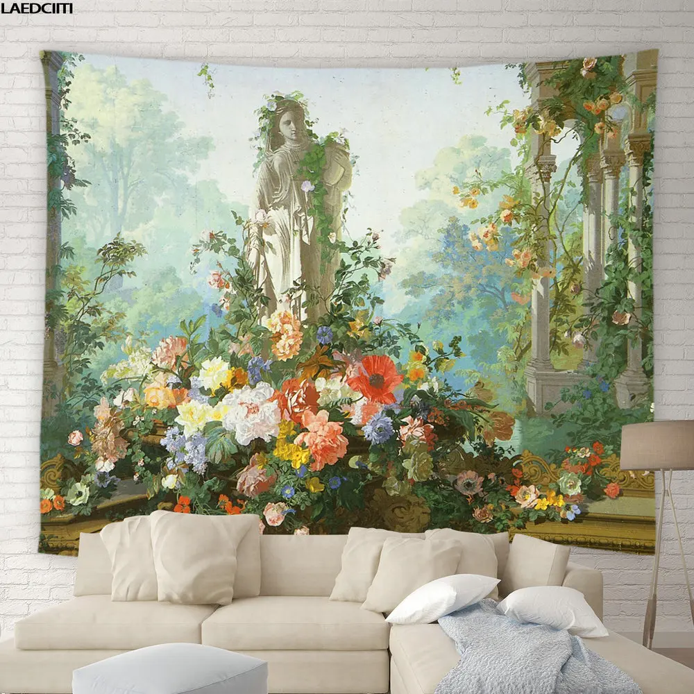 Семейная греческая статуя тропические джунгли зеленые растения Цветочные лозы