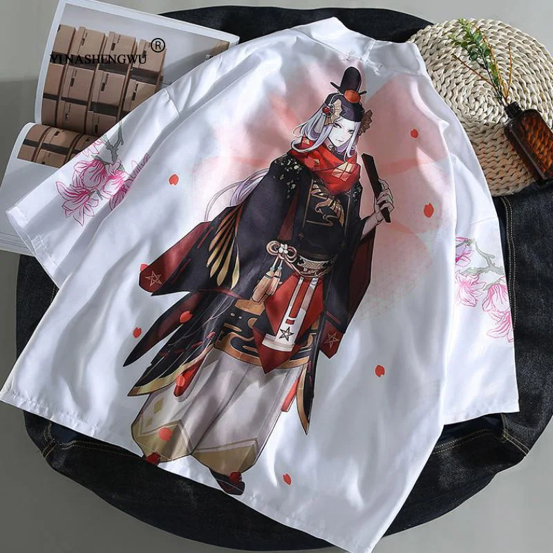 Кимоно, кардиган, мужское кимоно, Femme, Yukata, Harajuku, японское кимоно, летнее, с принтом кота, голубое, пальто, Азия, кимоно, косплей, костюм, рубашка - Цвет: color 10