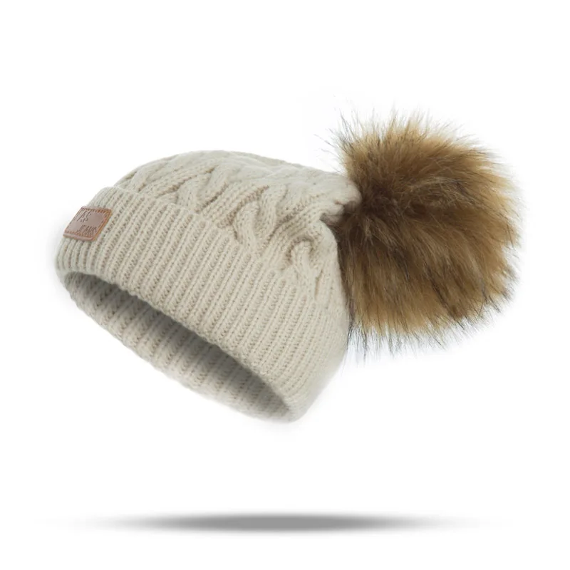 beige1 DMROLES зимний детский набор из шапки и шарфа, плотная теплая Модная детская шапка с помпоном, шарф для девочек и мальчиков, вязаный хлопковый Детский костюм с шапкой - Цвет: beige1