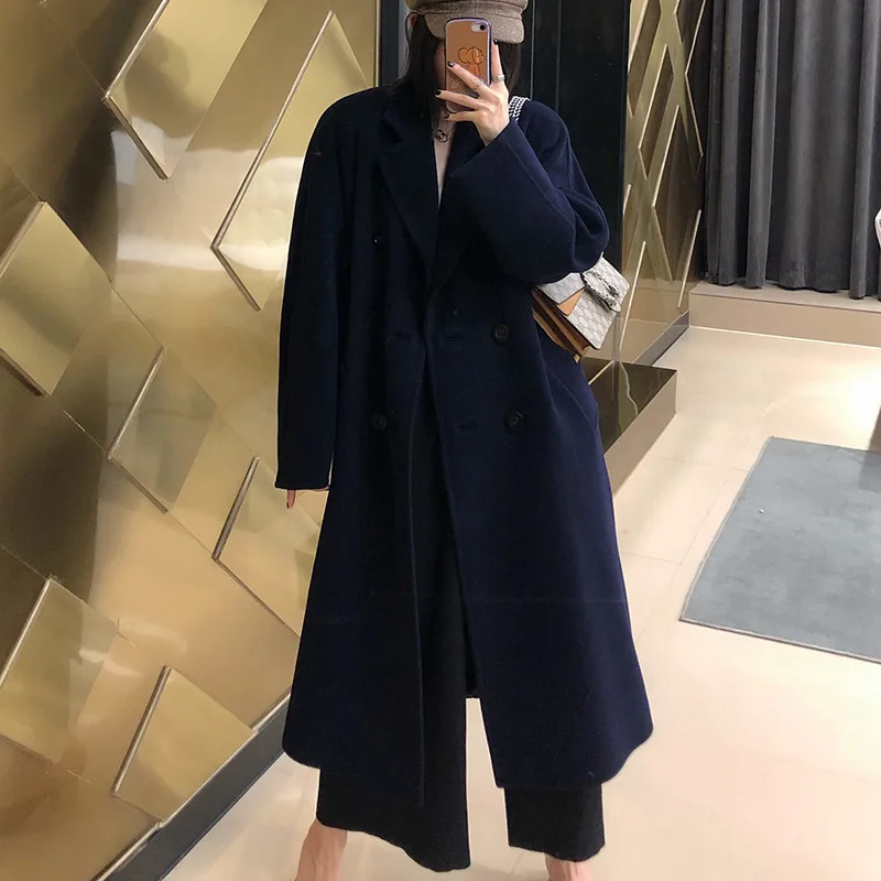 Winter Korean Popular High-end Water Corrugated Woolen Overcoat 2021 Fashion Long Bathrobe Style 100% Wool Jacket Coat Women