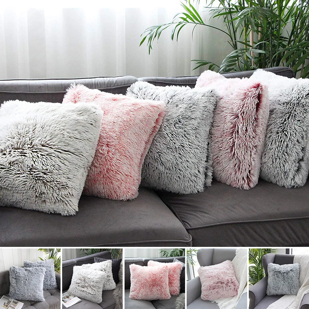 

Plush Fluffy Soft Cushion Cover Pillowcase Solid Color Cases Home Sofa Decor Pillows Room Comfortable Decorative 45×45cm Nordic