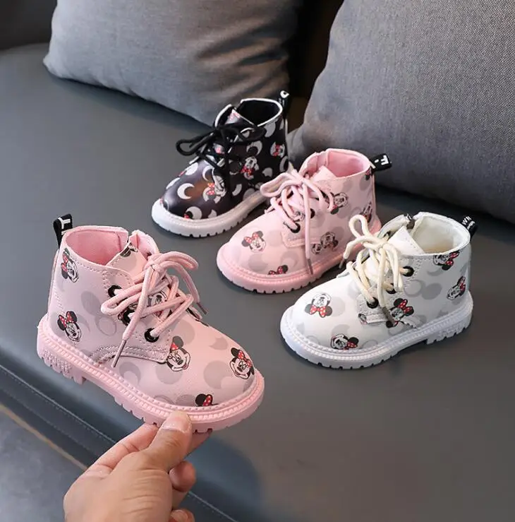 Ботинки детские из искусственной кожи на шнуровке с изображением Микки Мауса
