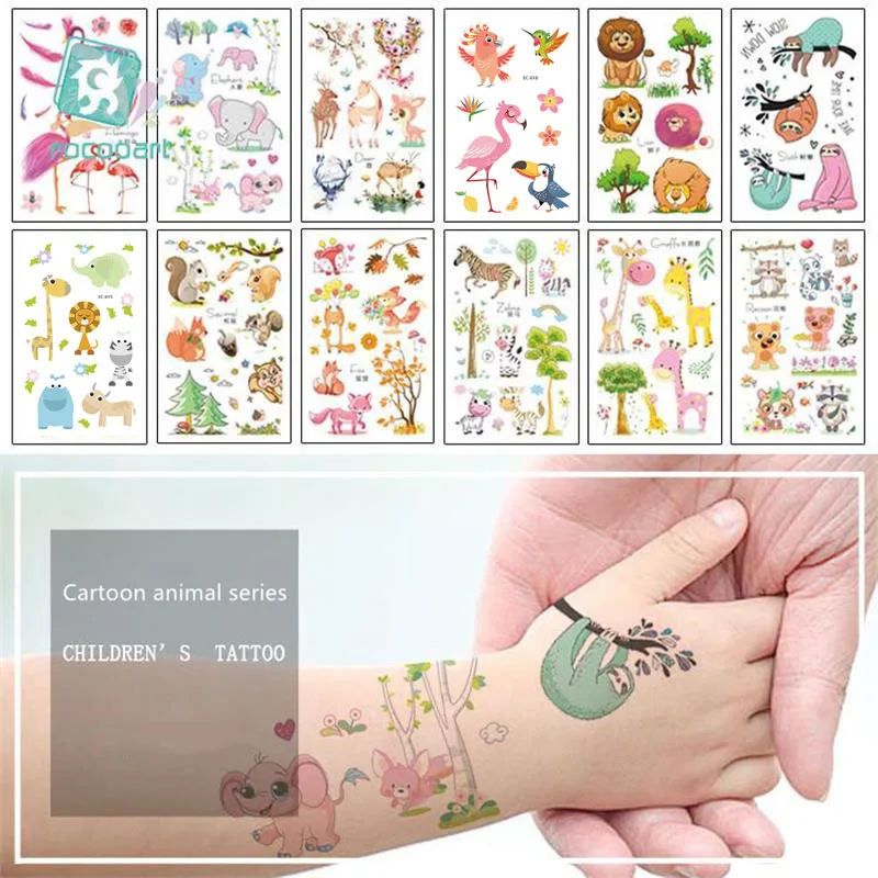 Милые Мультяшные животные дизайнерские водостойкие Временные татуировки